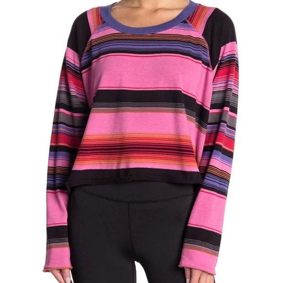 NEW FP We The Free Baja Striped Long Sleeve Tee in Black/Pink Combo - Picture 1 of 9